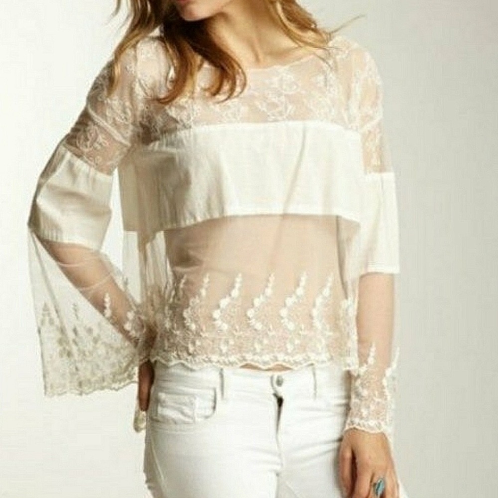 - Free People Embroidered Mesh Blouse! EUC!